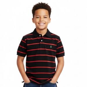 𝅺Polo Ralph Lauren Black Thin Red Stripes Youth Size 12 14 Golf Shirt Preppy